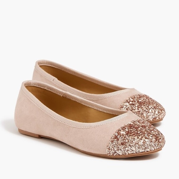 J crew rose gold Girls' glitter cap-toe ballet flats - Picture 1 of 4